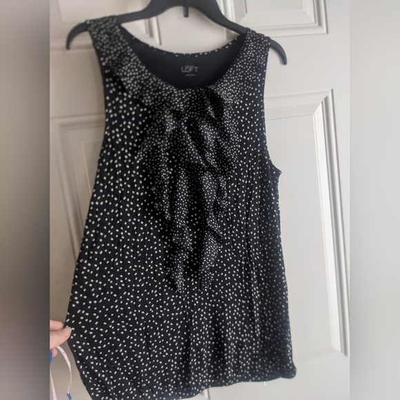 Black with white dots, ruffled chest loft shirt - Picture 1 of 4
